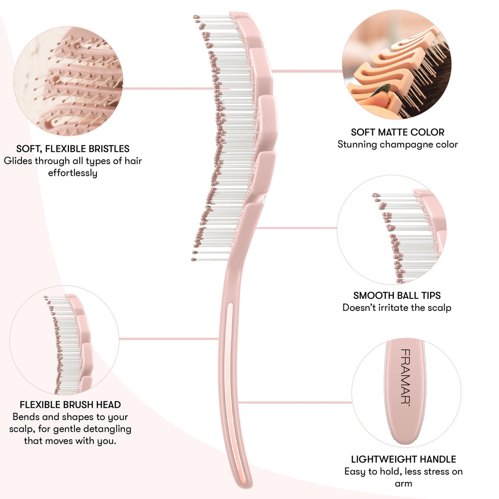 FRAMAR vented pink hair brush during drying session illustrates faster blow-drying results