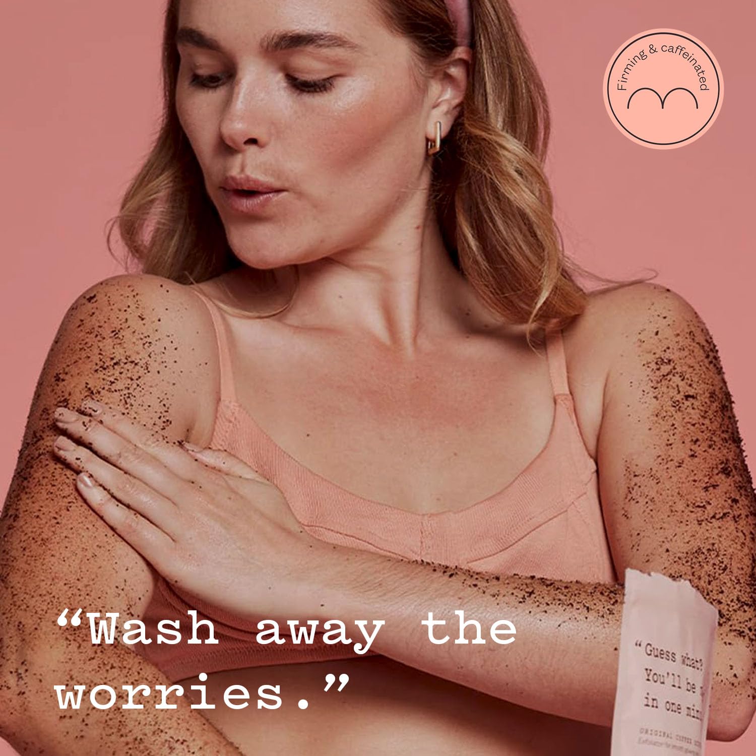 frank body Original Coffee Scrub shower glow shot suggests refreshed skin after rinse