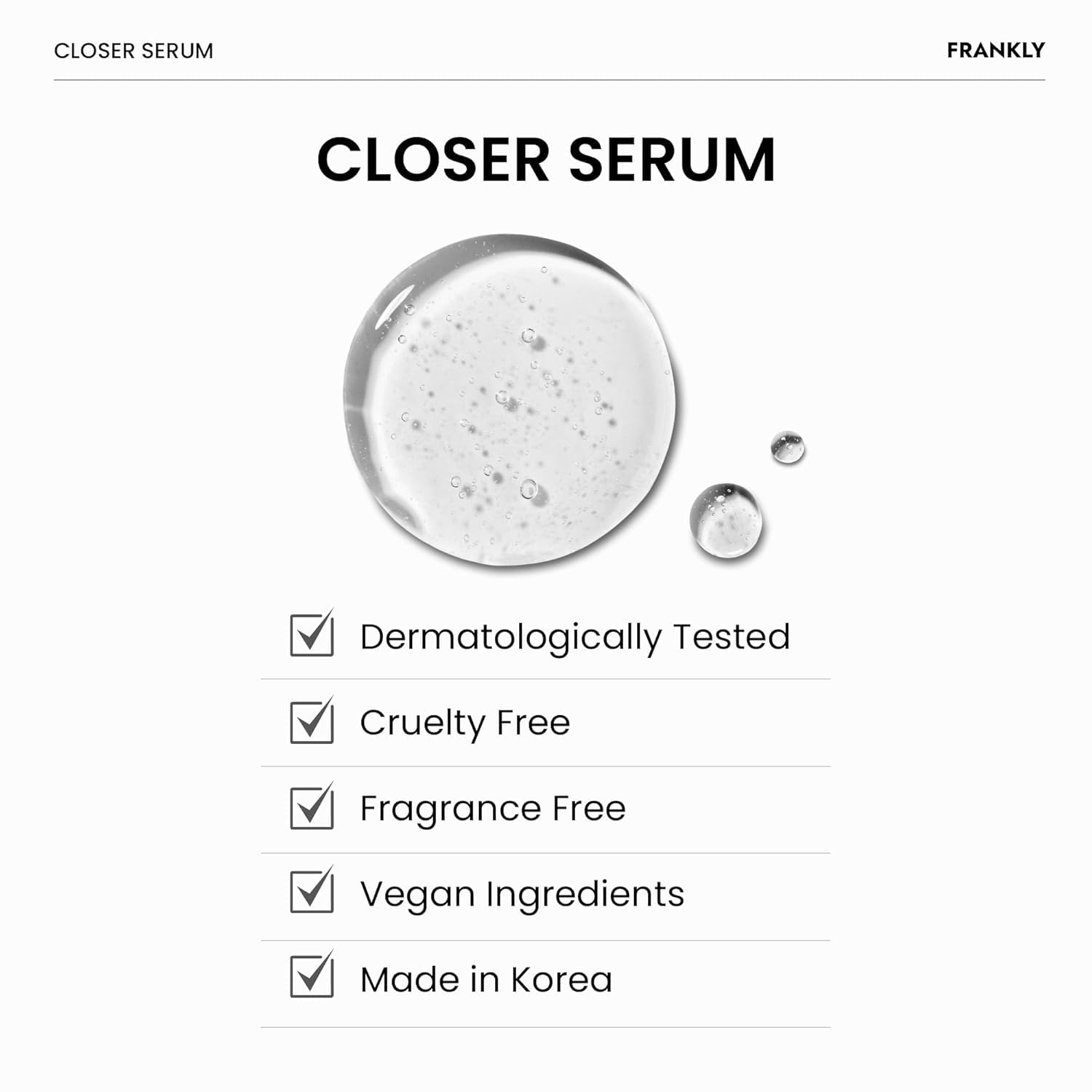 FRANKLY Closer Serum glass skin look demonstrates a bright, hydrated complexion