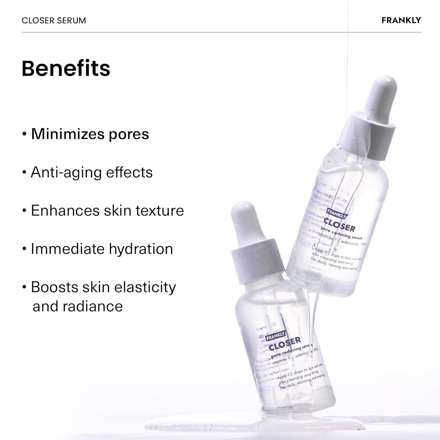 FRANKLY Closer Serum PHA exfoliant image signals gentle skin refinement.