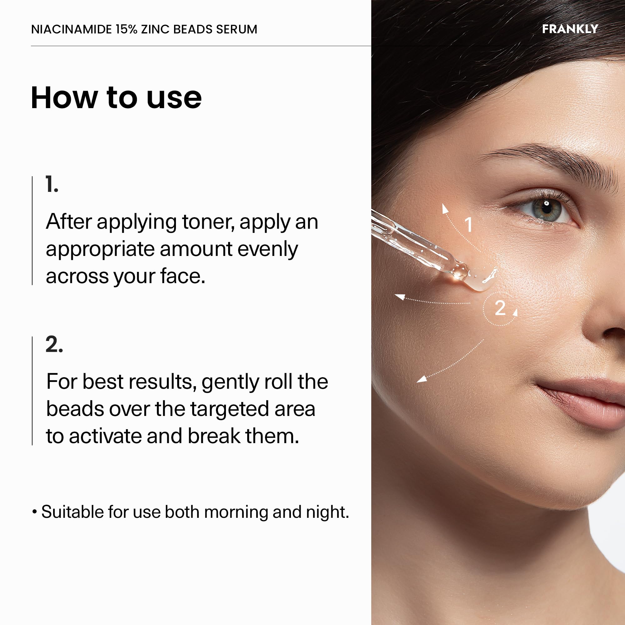 FRANKLY Niacinamide zinc serum application swatch demonstrates matte finish with makeup compatibility.
