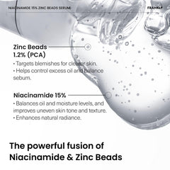 FRANKLY Niacinamide beads bursting in motion demonstrate bead-to-skin delivery for fresh actives.