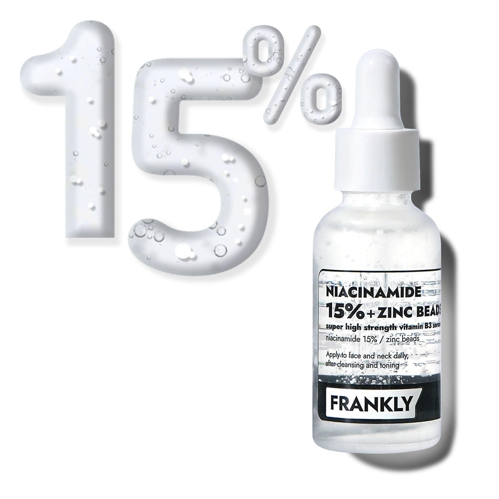FRANKLY Niacinamide serum bottle front highlighting oil-free finish for daily use.