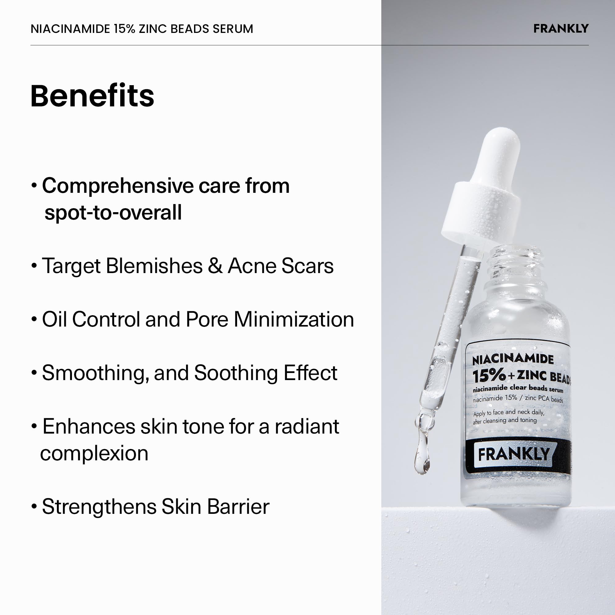 FRANKLY Niacinamide zinc serum jumbo bottle shows generous bottle size for extended routine.