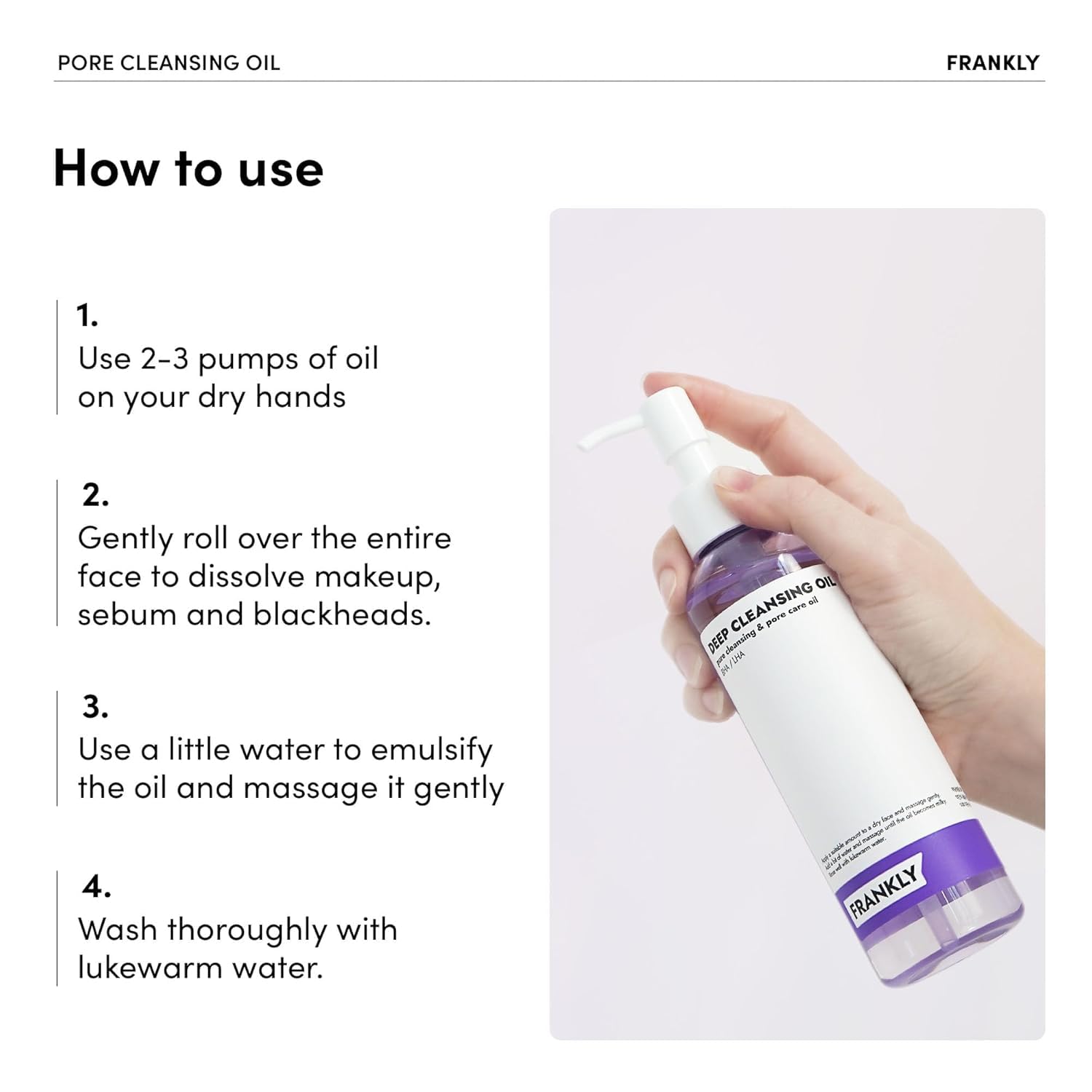 FRANKLY Pore Cleansing Oil science K-beauty claim image signals transparent ingredients and proven formulas