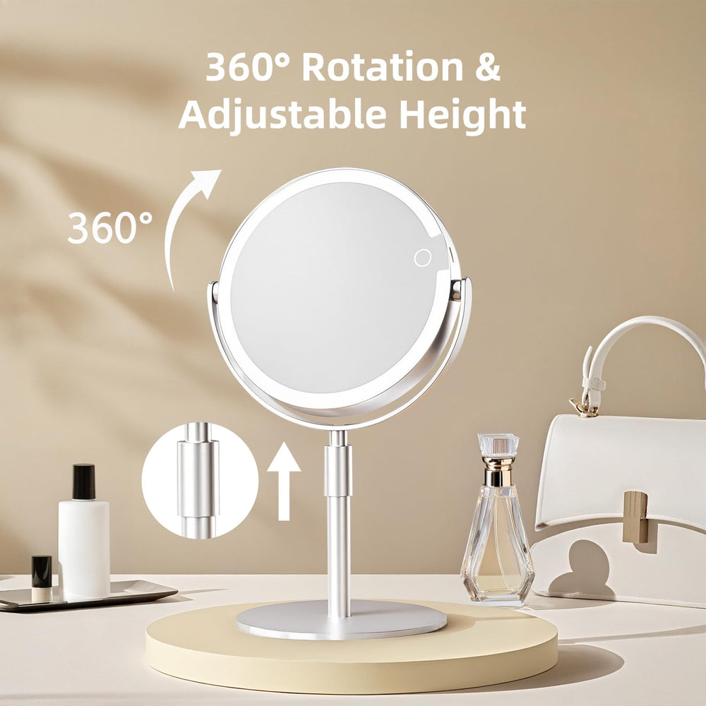 FRANO vanity mirror with lights height-adjustable base for seated or standing use