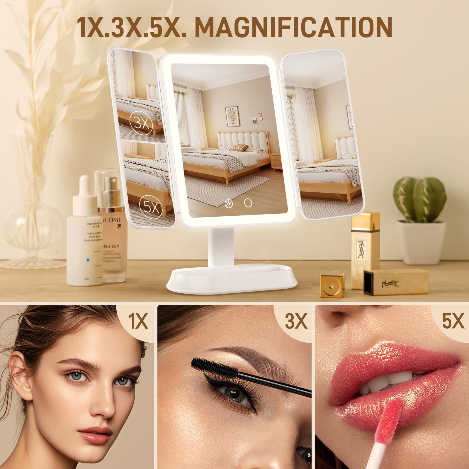 FRANO vanity mirror three-color-modes lets you tailor lighting for makeup sessions.