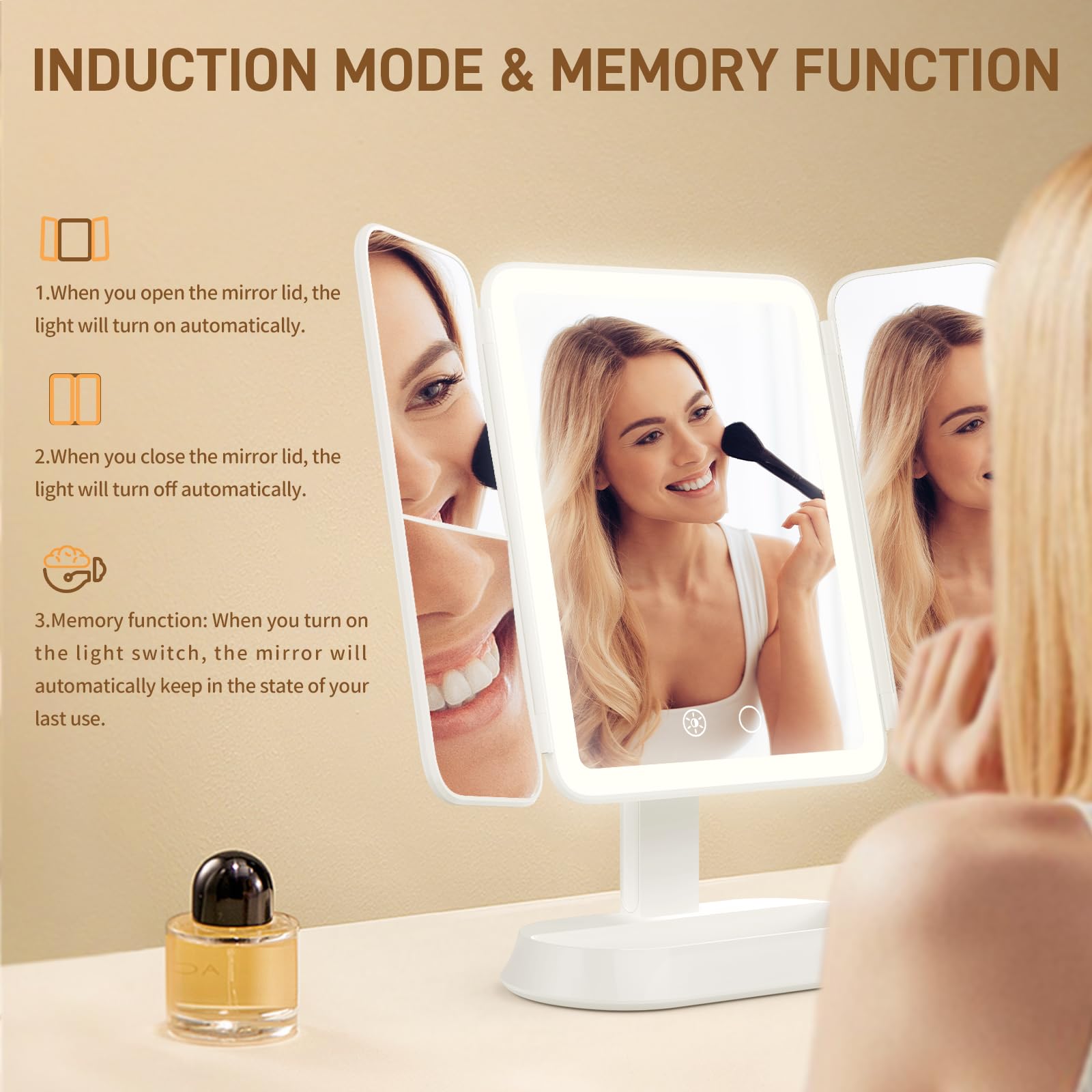 FRANO vanity mirror-usb-c recharge powers long cordless sessions.
