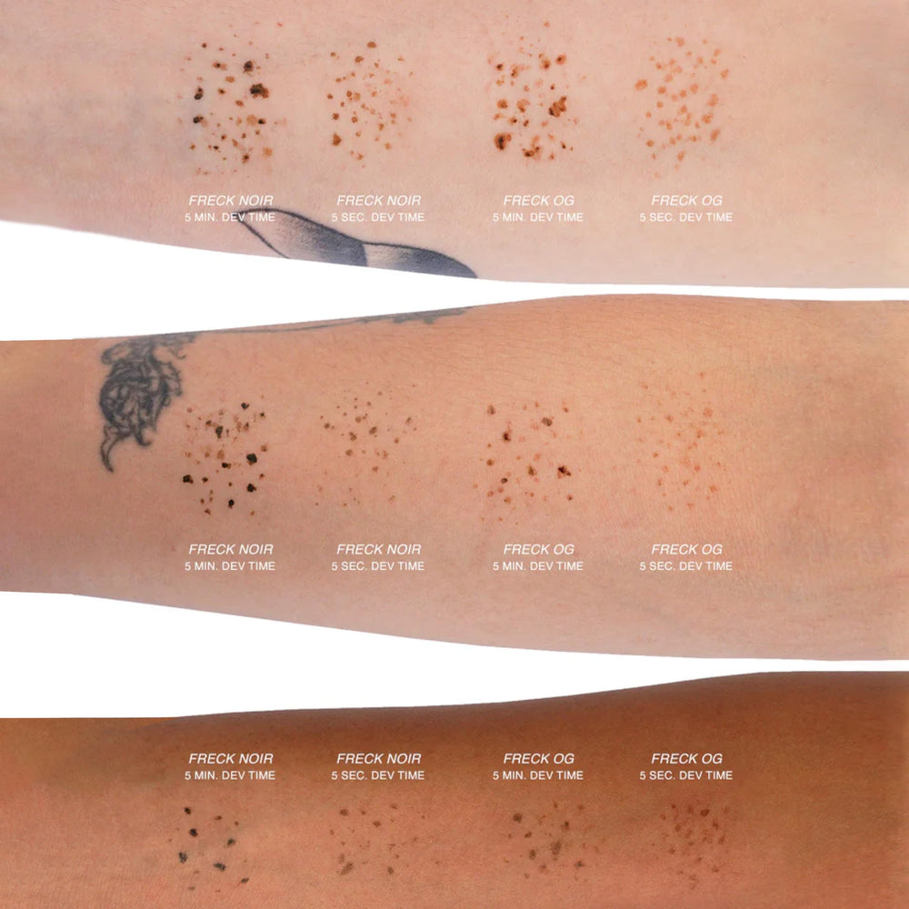 Freck Beauty Freck Noir on skin natural freckles — realistic finish that blends with undertones.