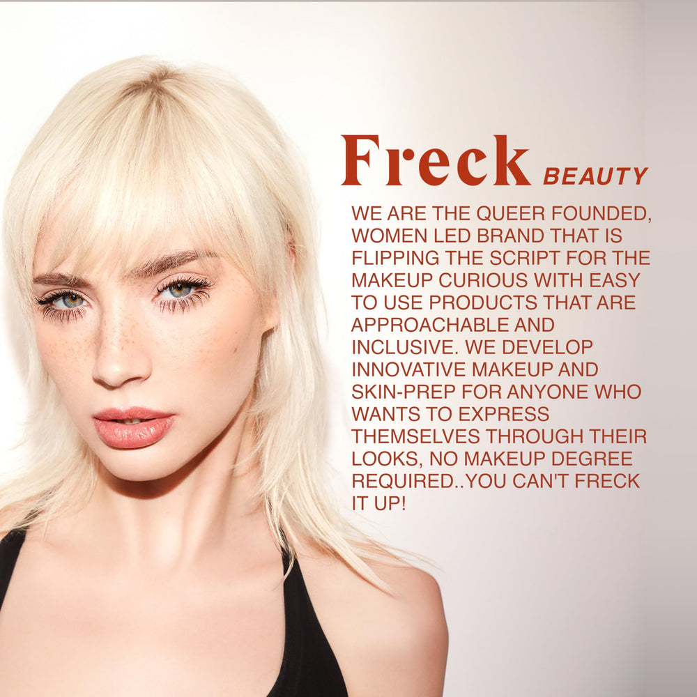 Freck Beauty Freck Noir packaging — vegan, cruelty-free credentials with clean branding.