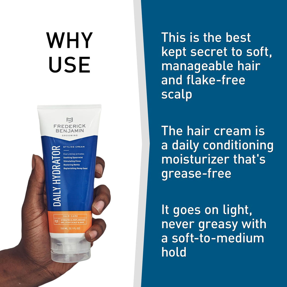 Frederick Benjamin Daily Hydrator applied for smooth, non-greasy finish with light hold