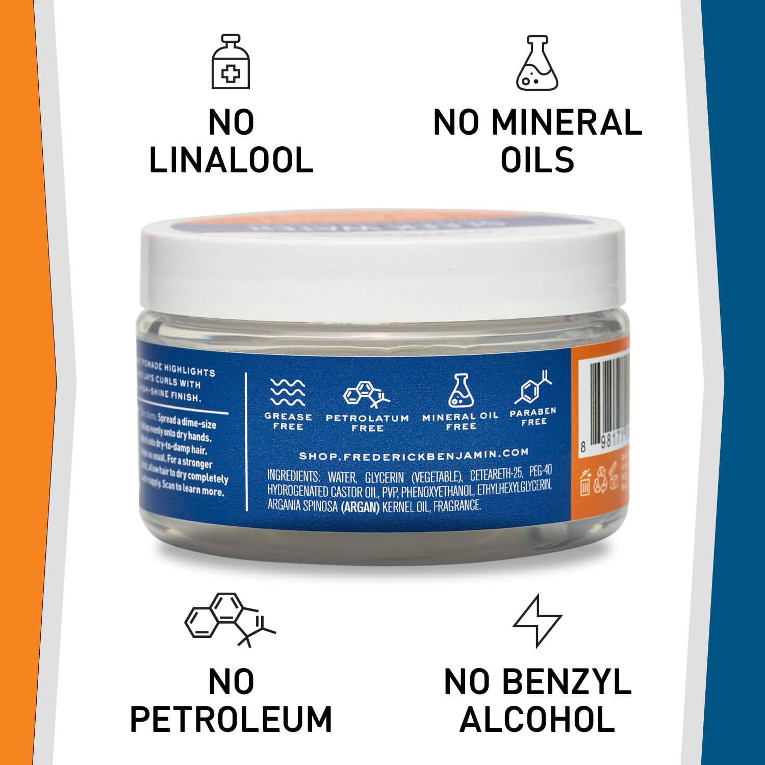 Frederick Benjamin Sleek Water Pomade styled on textured hair for natural definition.