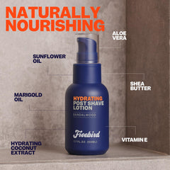 Freebird post-shave lotion texture appears non-greasy and fast-absorbing.