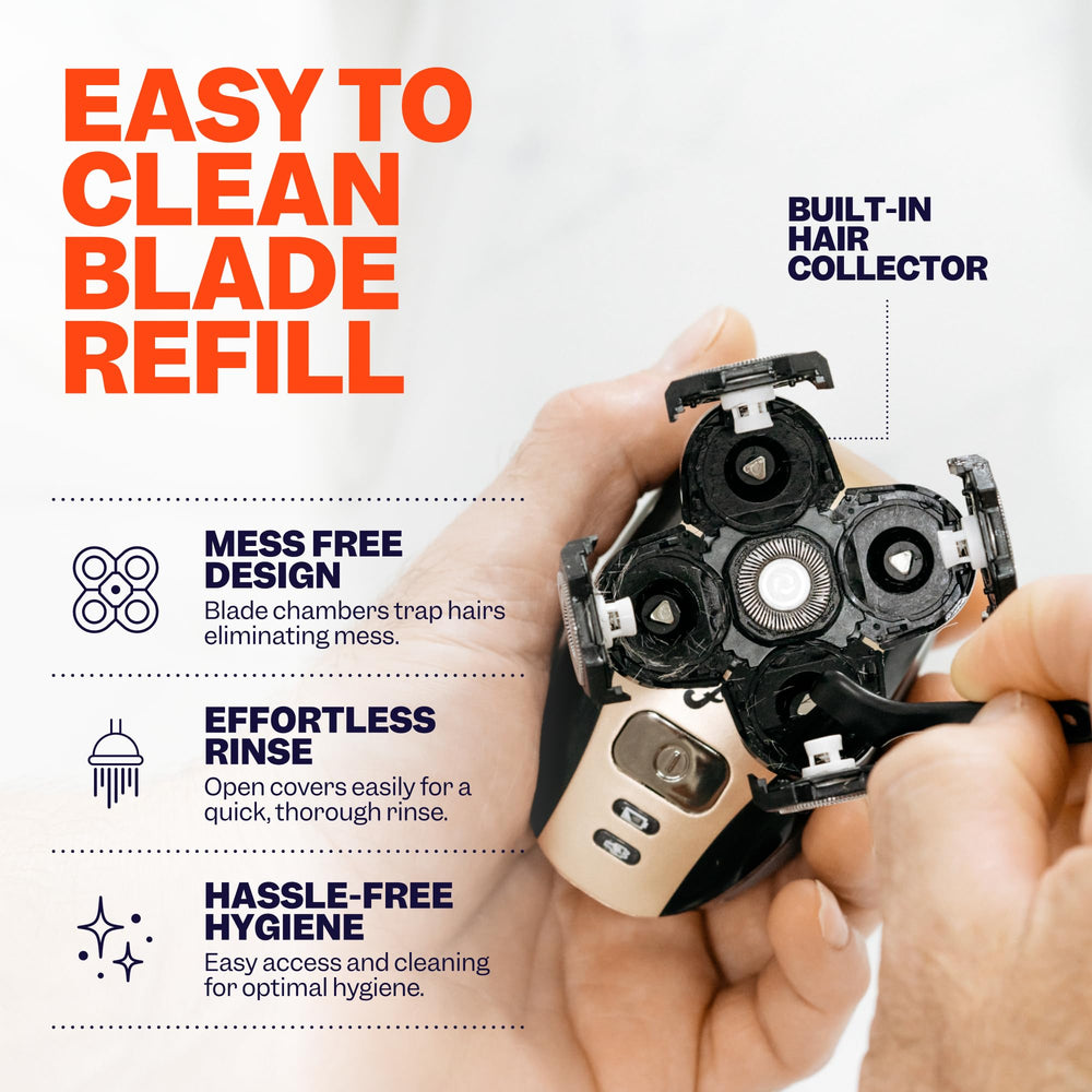 Freebird scalp-safe blade delivers comfortable head shaves with less irritation.