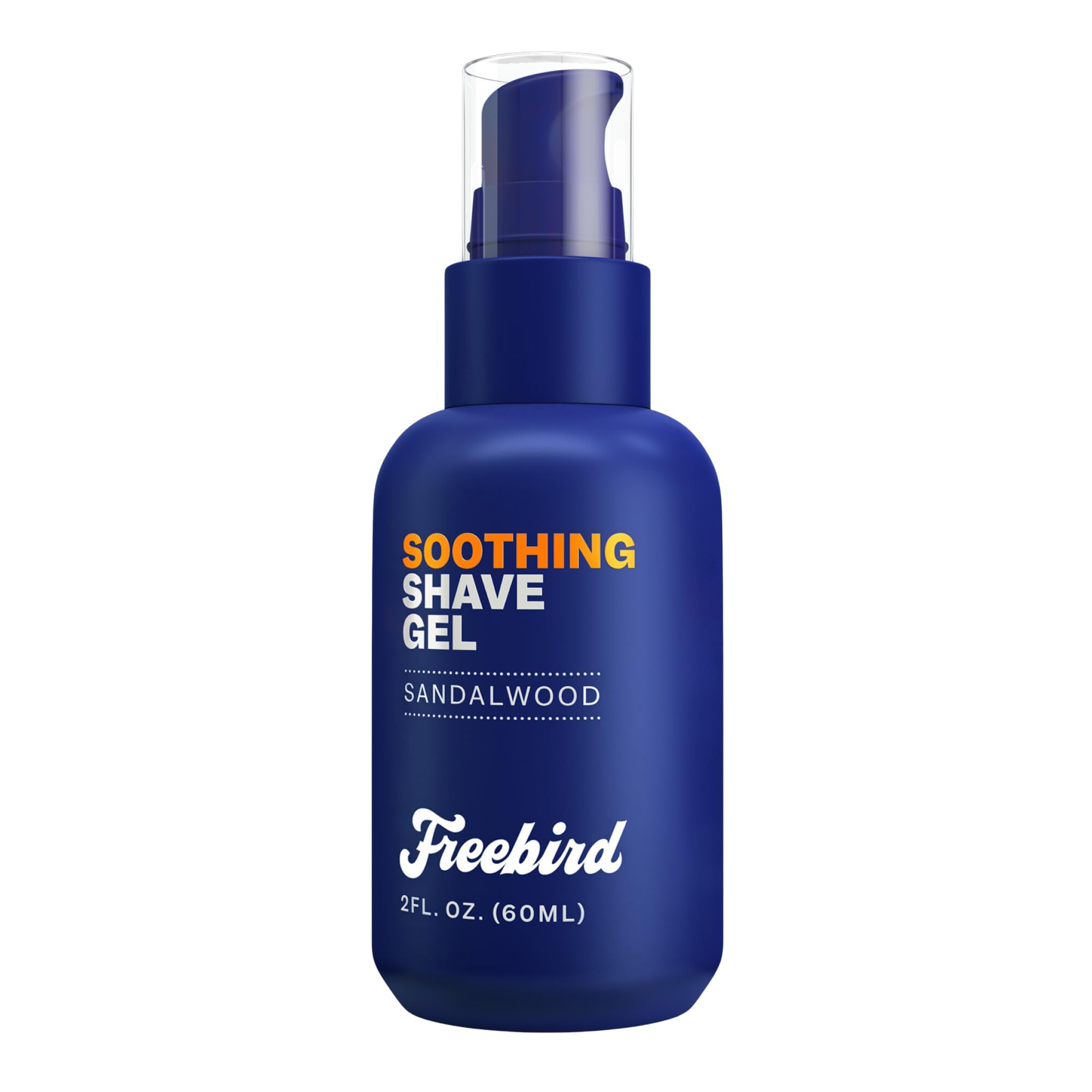 Freebird Shave Gel for Men bottle front view with clear gel for precision shaving.
