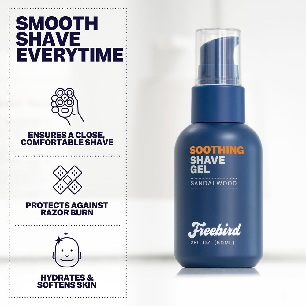 Freebird Shave Gel for Men with vitamins emphasizes skin nourishment post-shave.