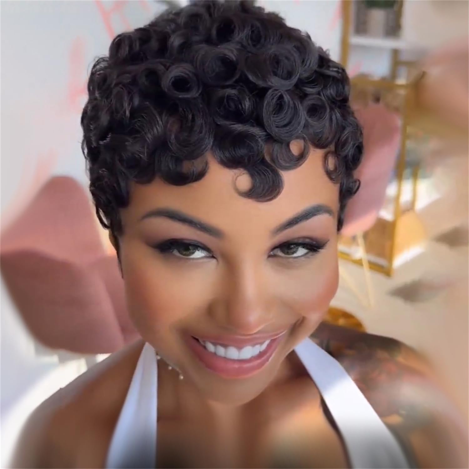 FREEKWEEN Pixie Cut Bob wig displayed for daily wear with easy styling.