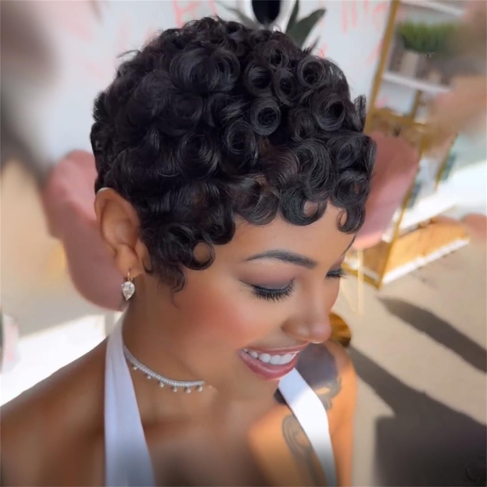 FREEKWEEN Pixie Cut Bob wig secure-fit front view with adjustable straps.