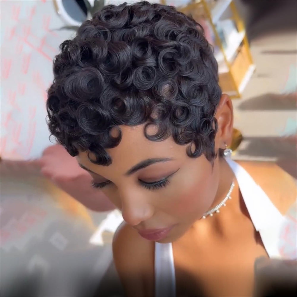 FREEKWEEN Pixie Cut Bob wig styling-options shot suggests versatile looks.