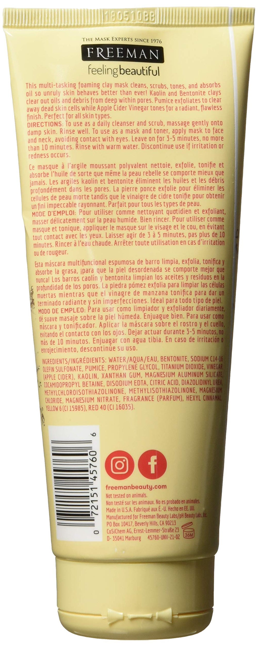 Freeman Apple Cider Vinegar Clay Mask foamy application demonstrates cleansing and toning.