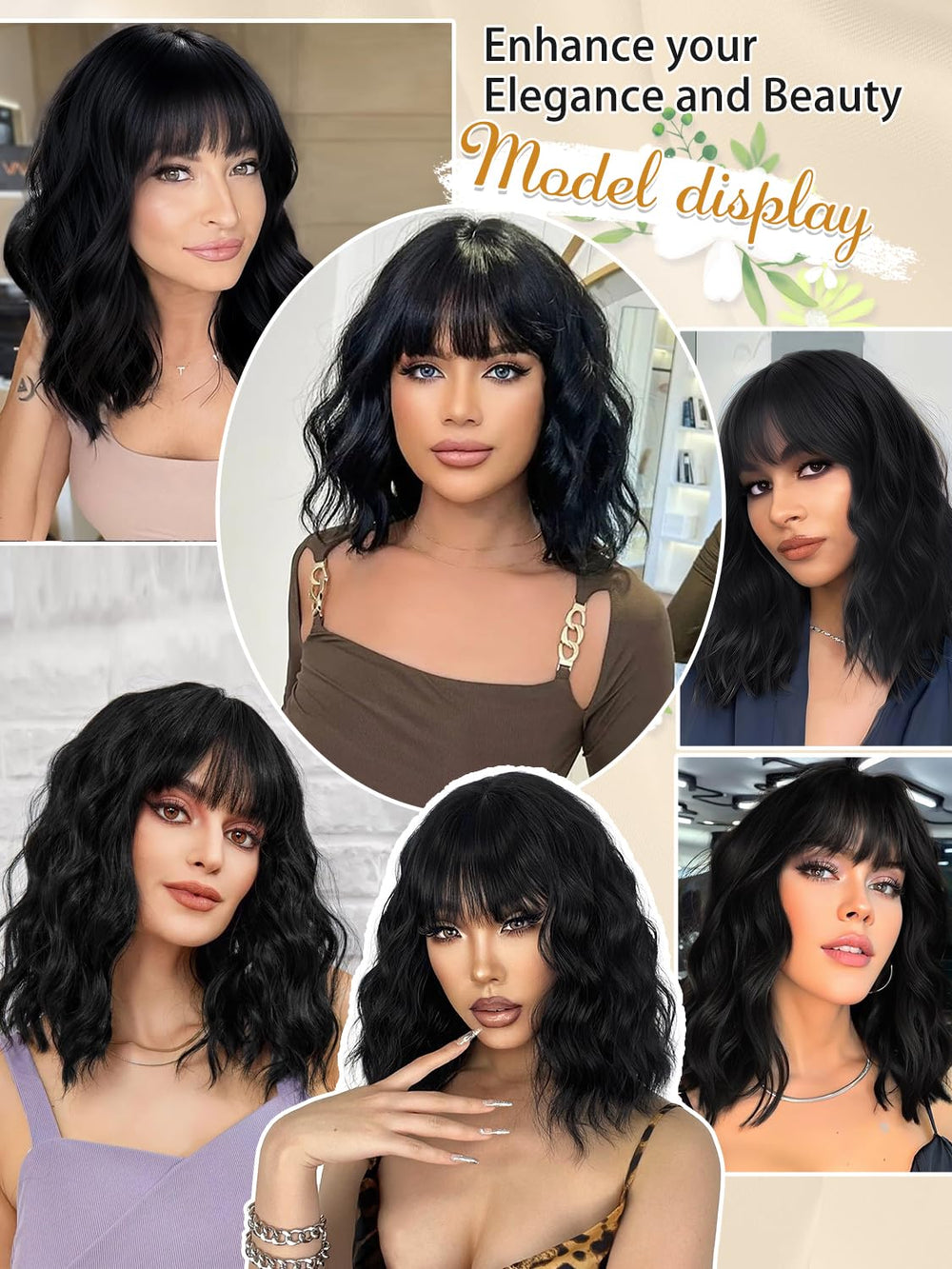 FREEMEIGE black short bob wig back view with even ends and realistic silhouette