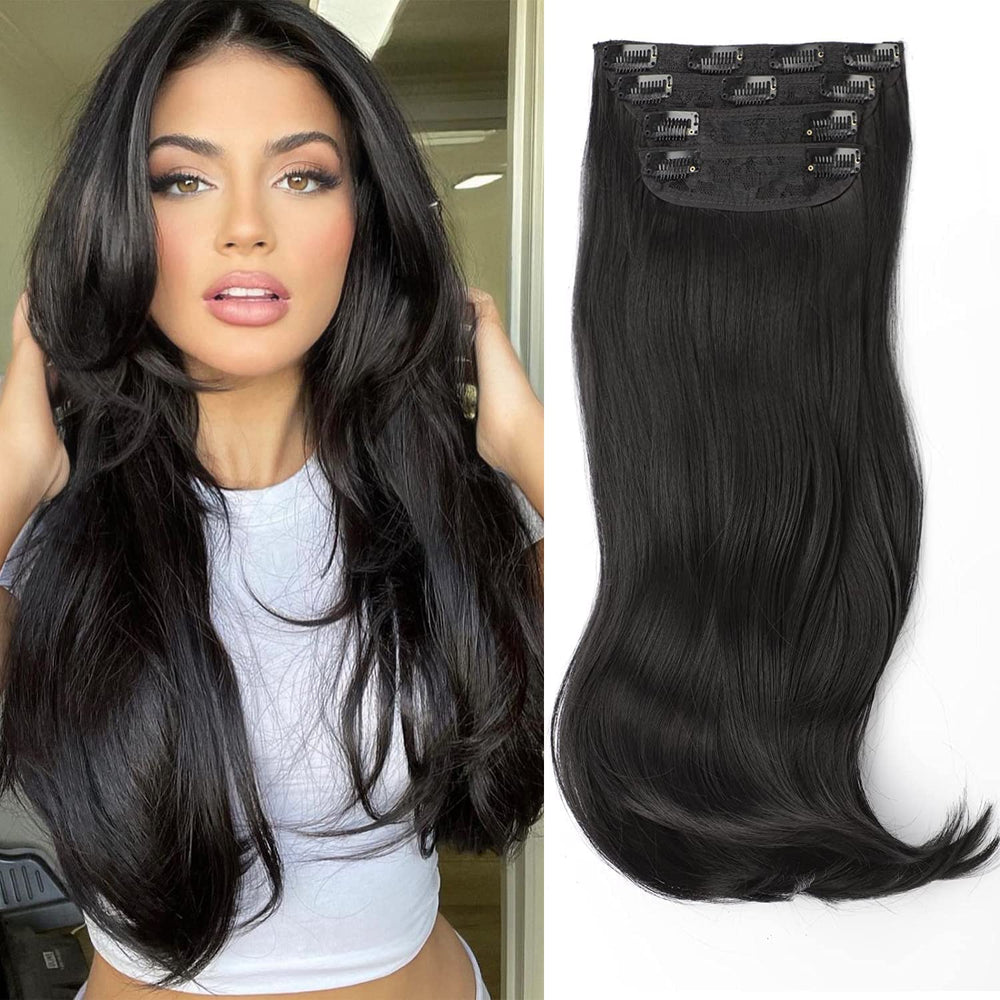 FREEMEIGE hair extensions 20in black layered pack adds instant volume for special occasions.
