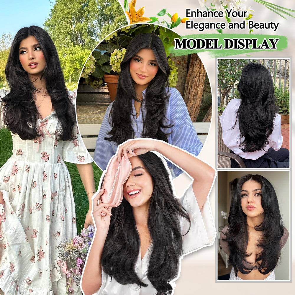 FREEMEIGE layered-look 20in demo illustrates realistic curvature blending with natural hair.