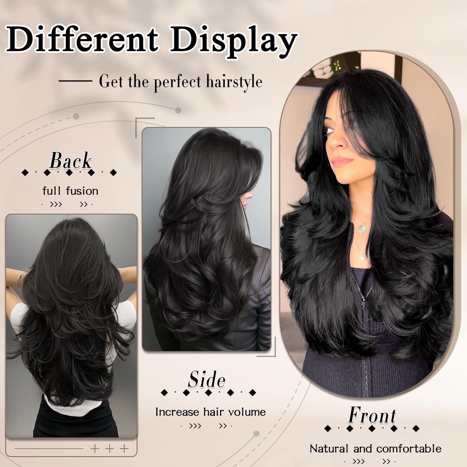 FREEMEIGE soft silky fiber closeup highlights tangle-free texture and natural movement.