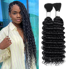 Freemiss human braiding hair 20in deep wave bulk 100g for voluminous boho braids