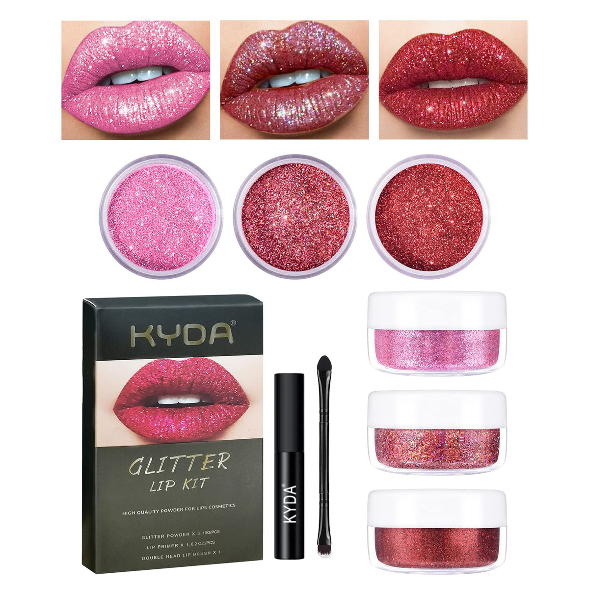 FREEORR 3 Colors Glitter Lip Kit primer provides a smooth base and lasting sparkle.