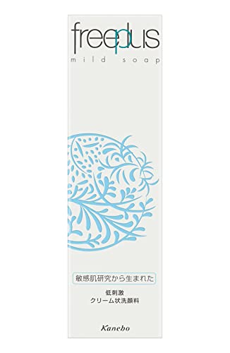 FreePlus Kanebo mild soap bottle closeup highlights creamy texture for smooth cleansing.