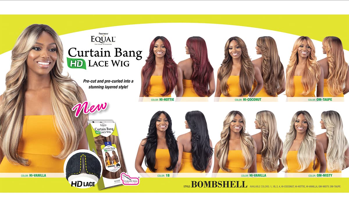FreeTress Equal Curtain Bangs HD lace front wig Bombshell Hi-Vanilla back-view