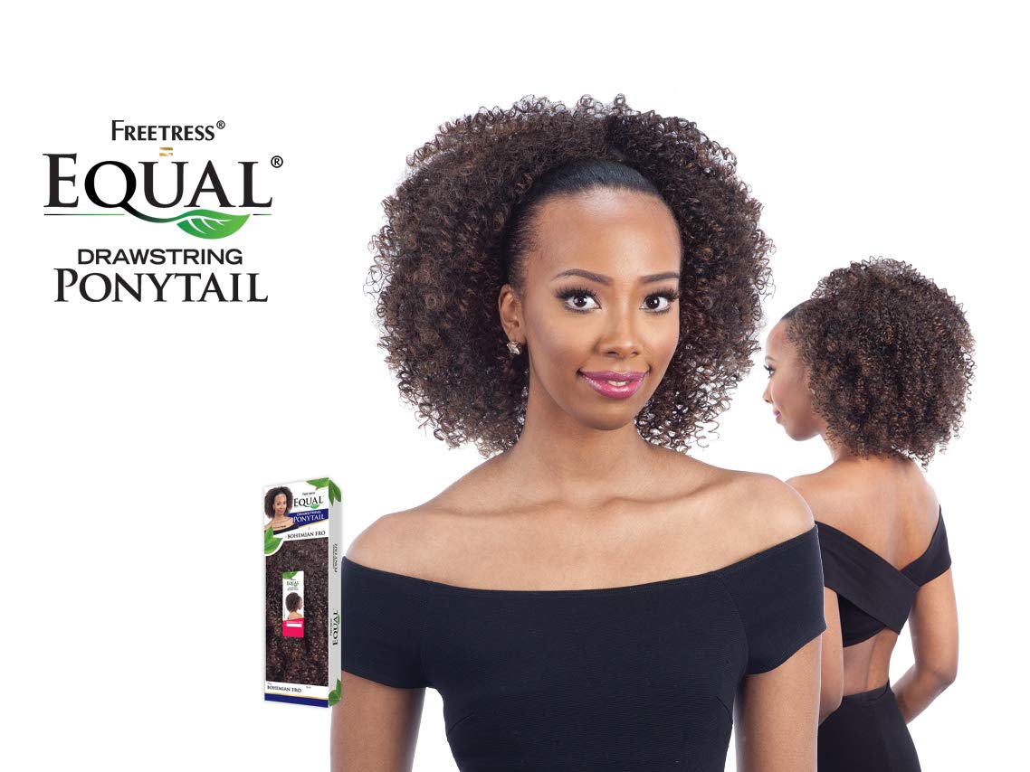 FreeTress Equal hair attachment image demonstrates secure drawstring for quick style changes.