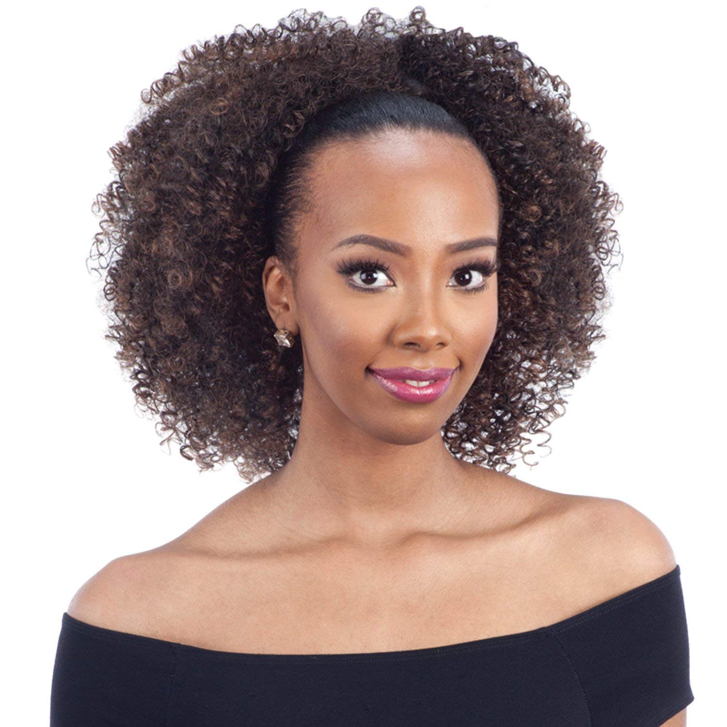 FreeTress Equal drawstring ponytail 1B full view for everyday Bohemian Fro styling and easy wear.