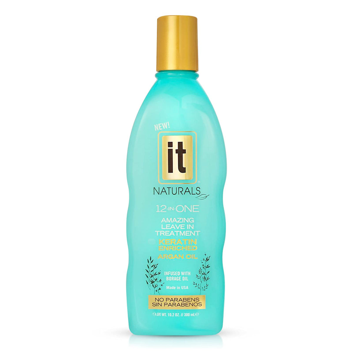 Freeze It 12-in-1 leave-in bottle closeup highlights keratin enrichment for shine.