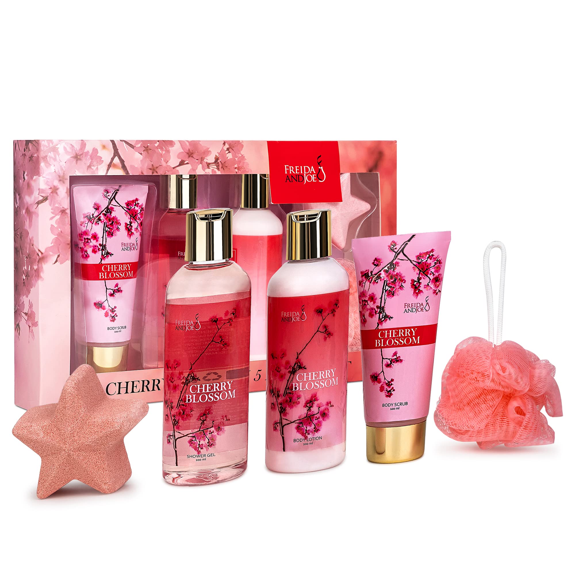 Freida and Joe Cherry Blossom Body Scrub jar offers gentle exfoliation.