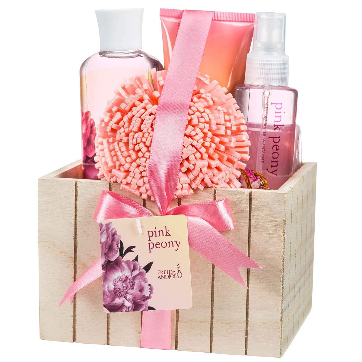 Freida and Joe Pink Peony bath set box delivers elegant gift-ready presentation