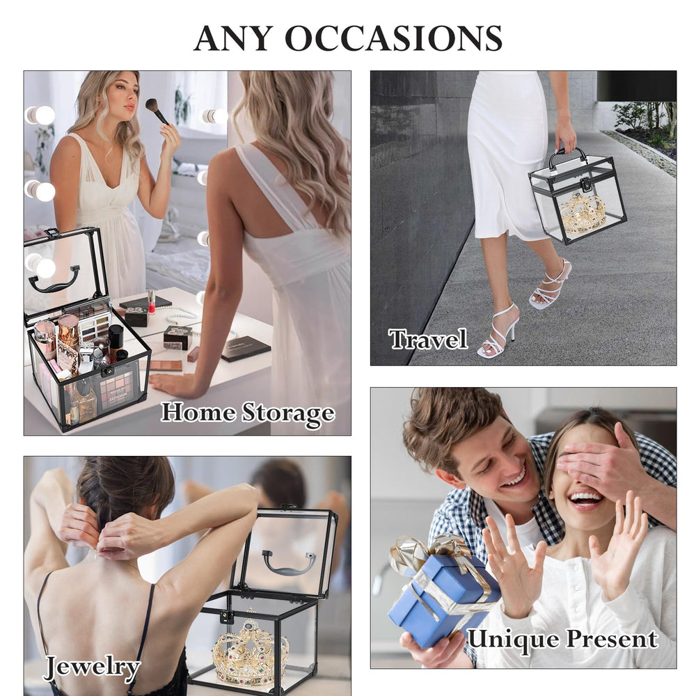 FRENESSA Clear Crown Box dimensions show compact design for efficient vanity organization.