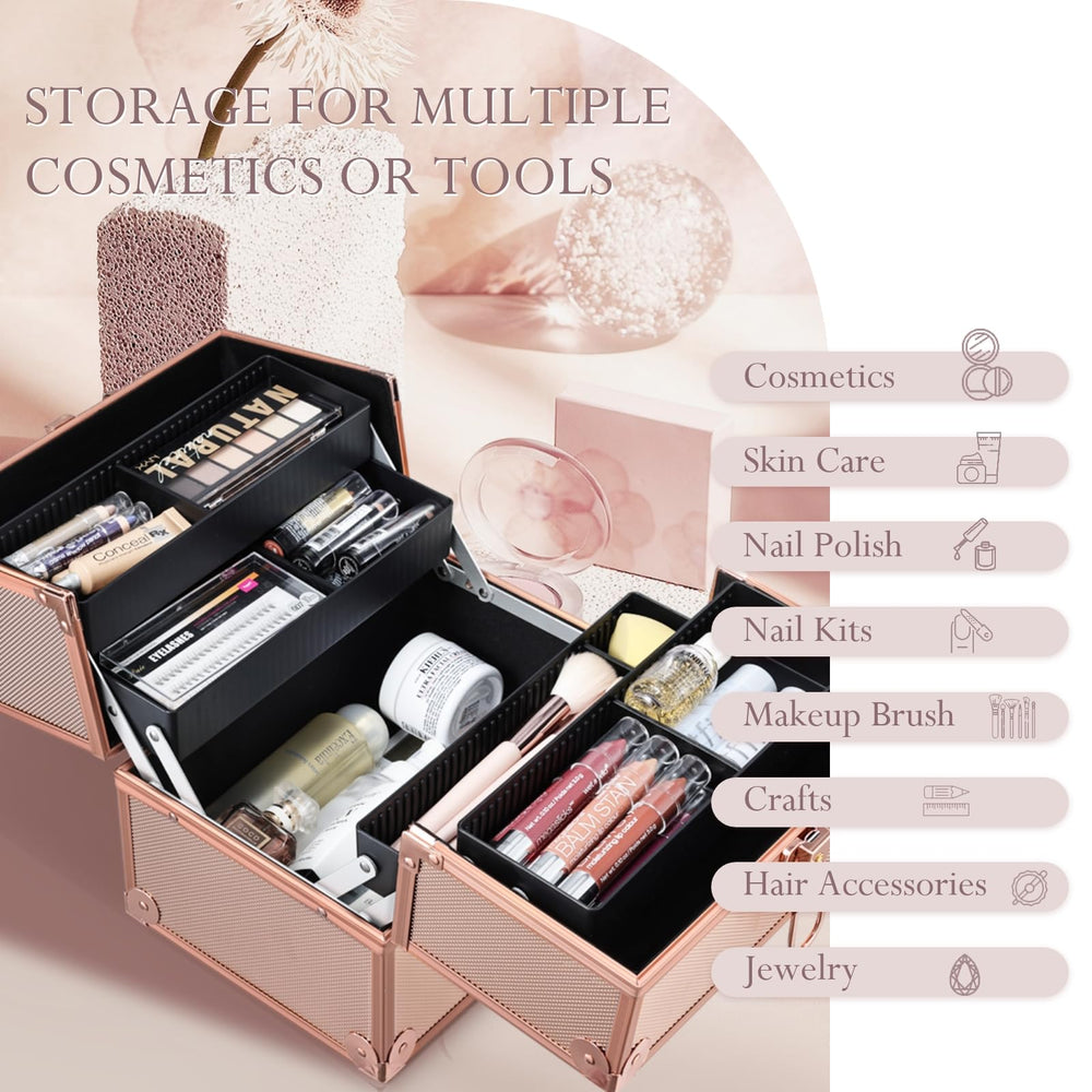 FRENESSA lockable lid keeps cosmetics private and secure during trips.