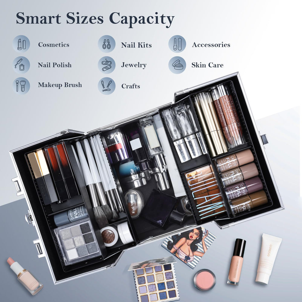 Frenessa lockable travel cosmetic case secured with key for privacy.