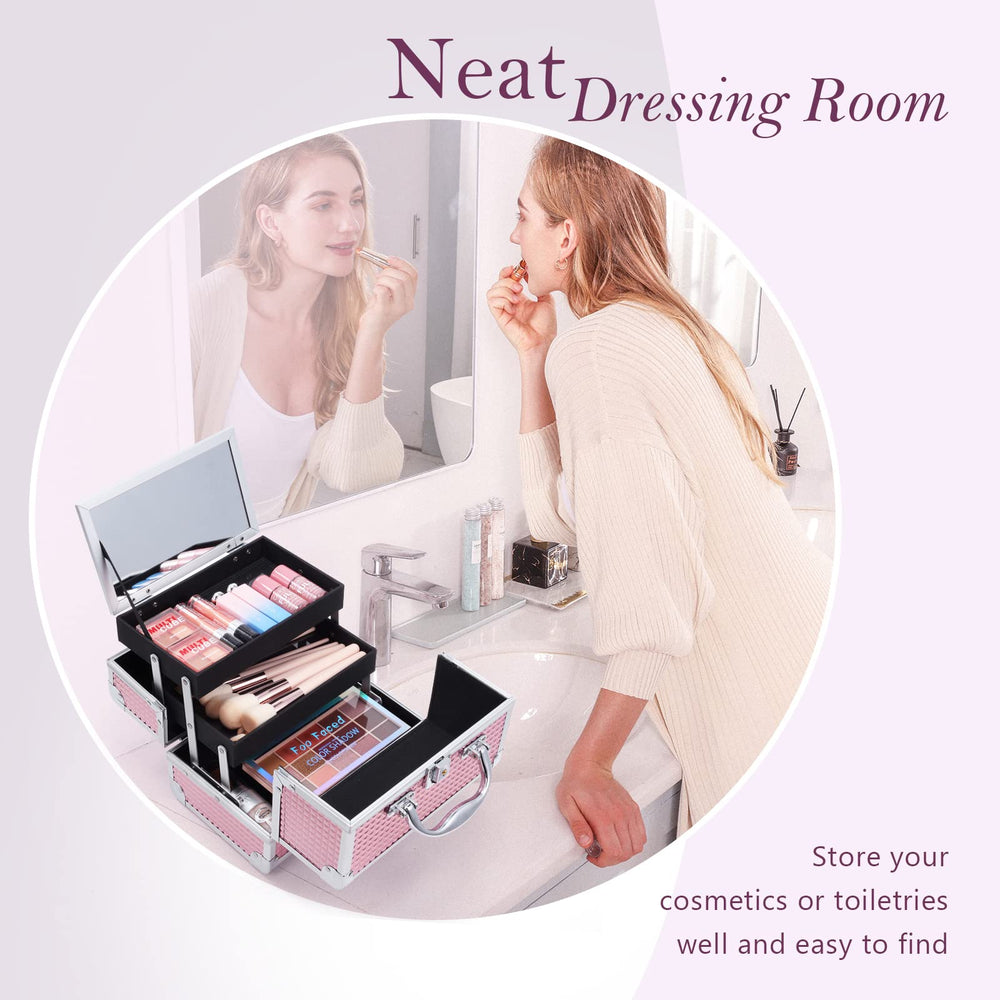 Frenessa travel-ready makeup box with secure, easy-to-carry handle
