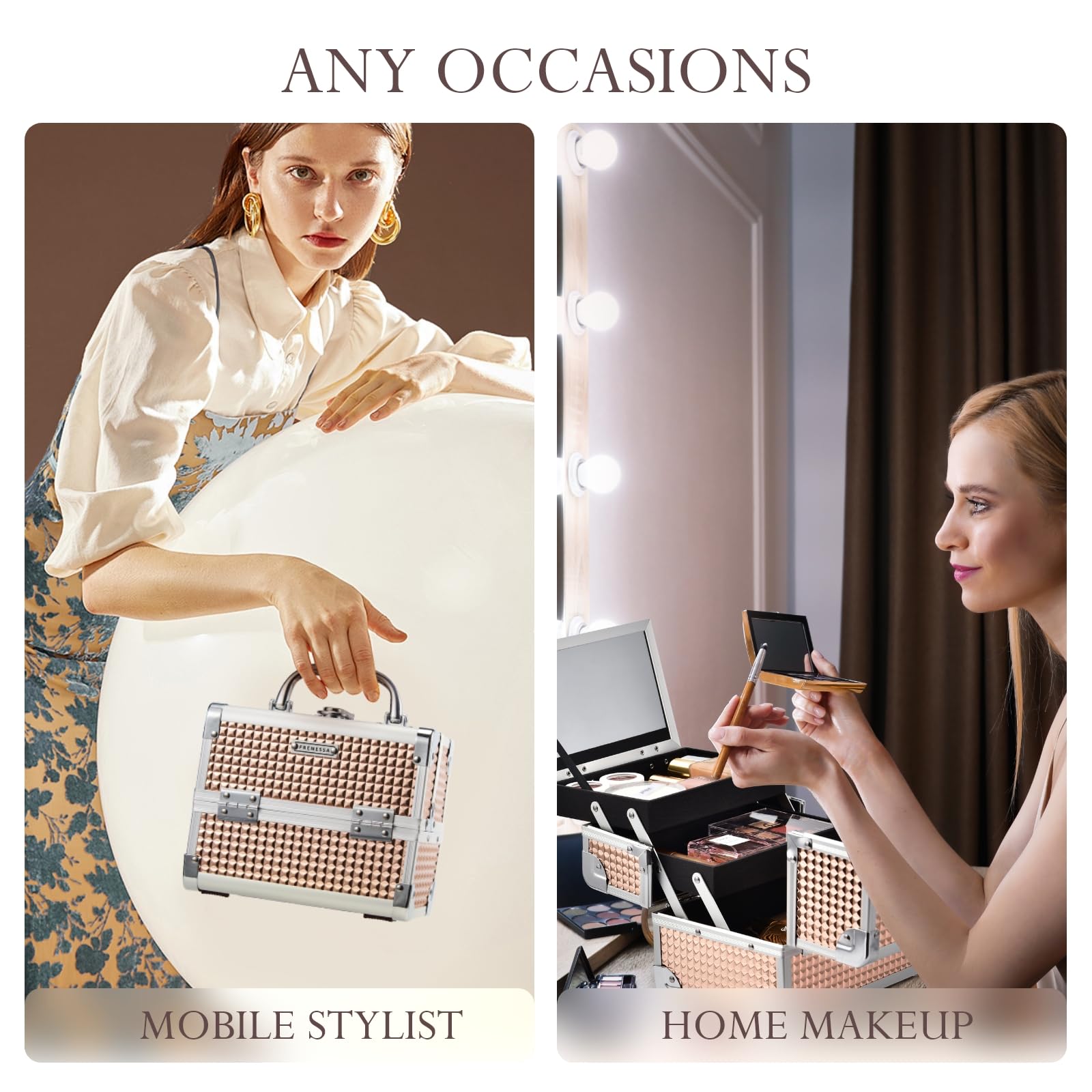 FRENESSA makeup case mirror atop tray helps quick daily checks