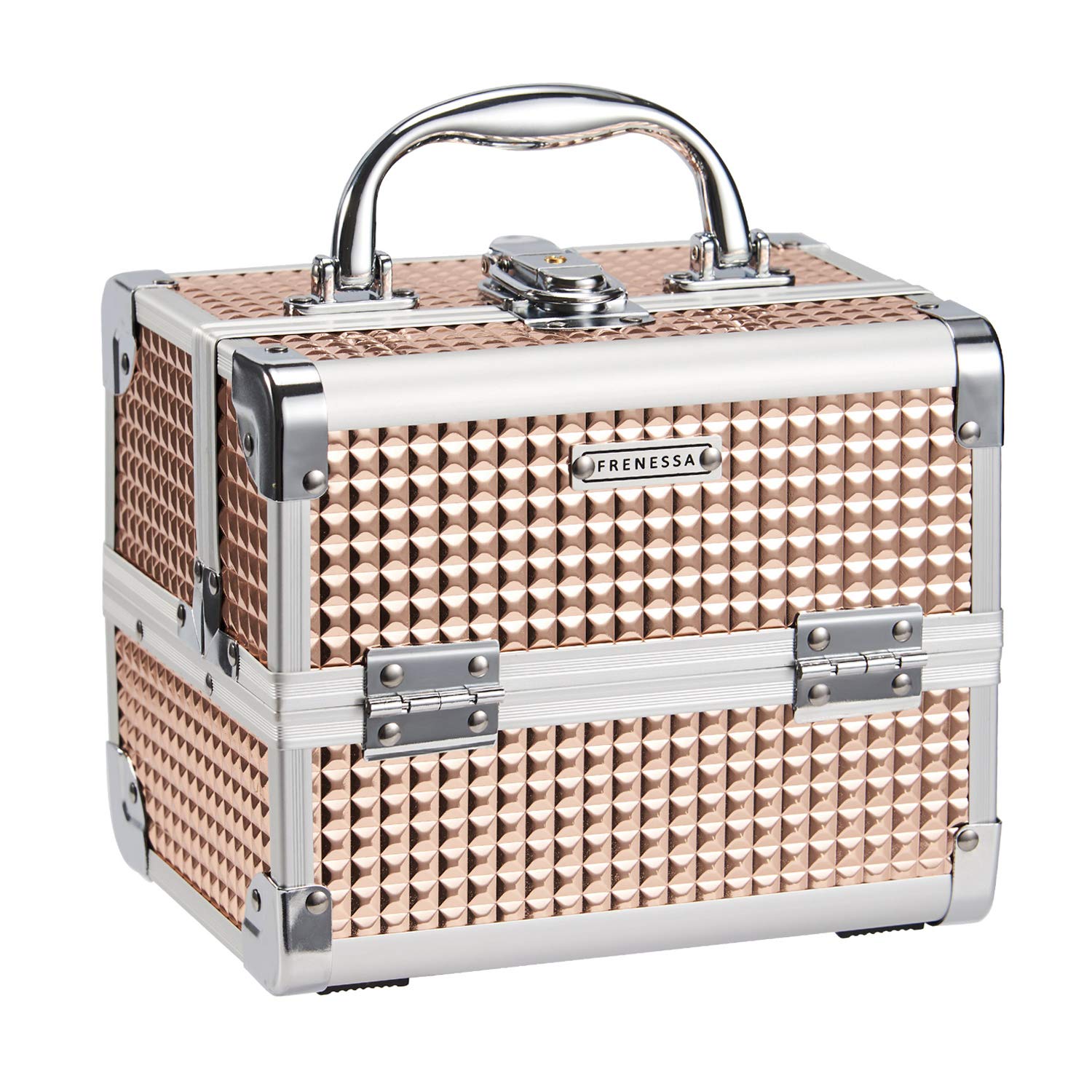 FRENESSA makeup case rose gold exterior shows portable travel-ready design