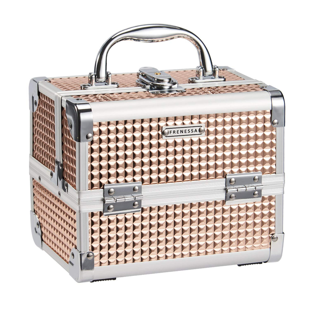 FRENESSA makeup case rose gold exterior shows portable travel-ready design