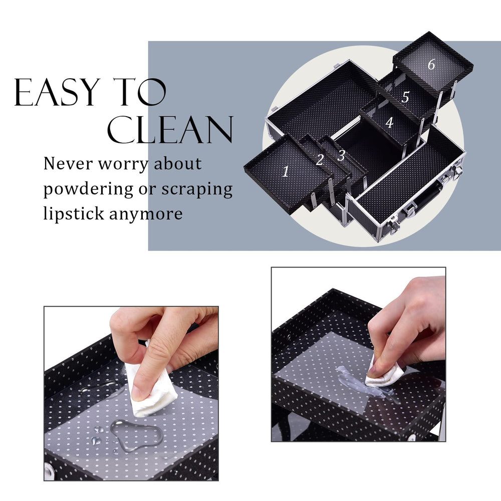 Bottom compartment of Frenessa case fits palettes and travel bottles for easy access.