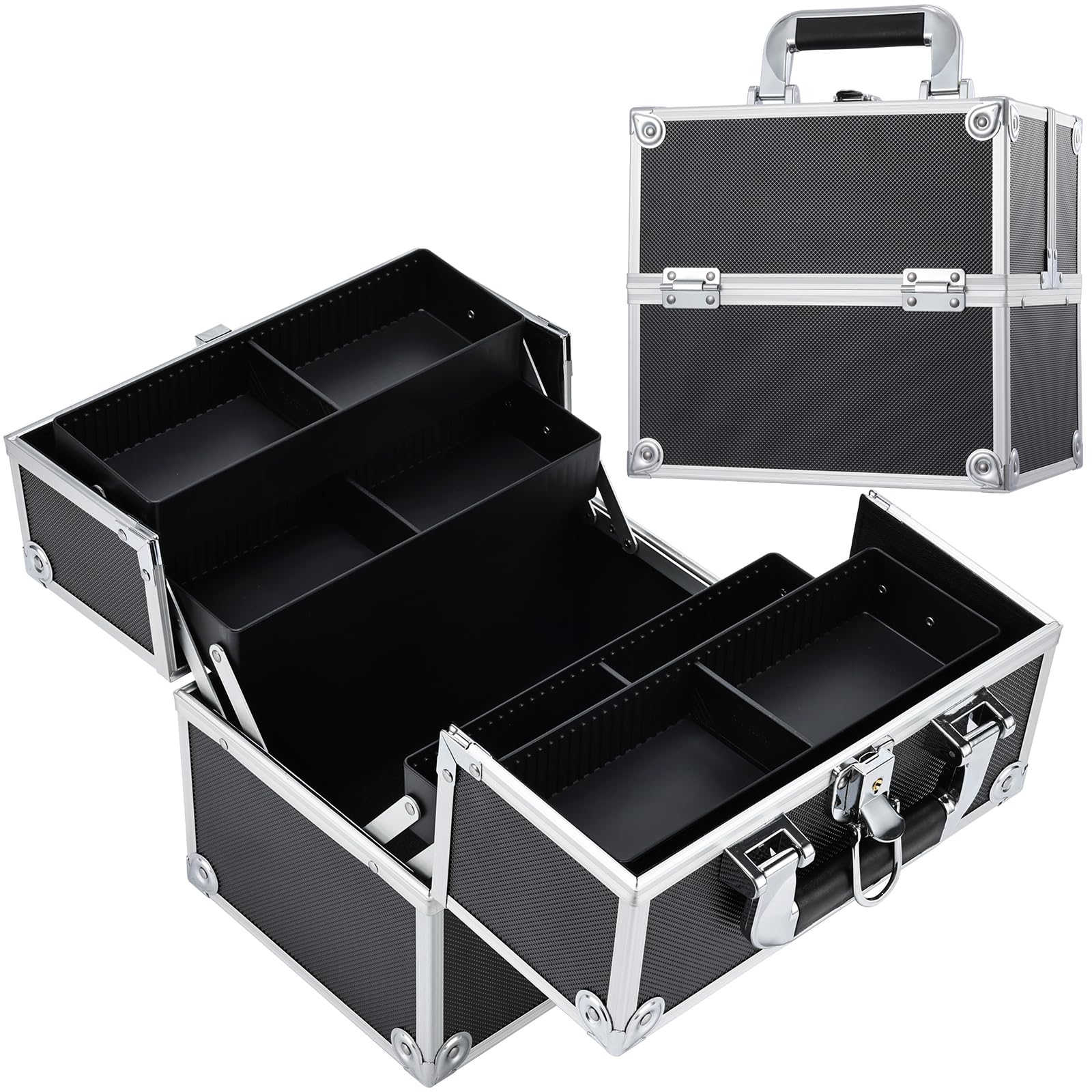 Frenessa makeup-train-case closed with secure latch for travel and privacy benefits.