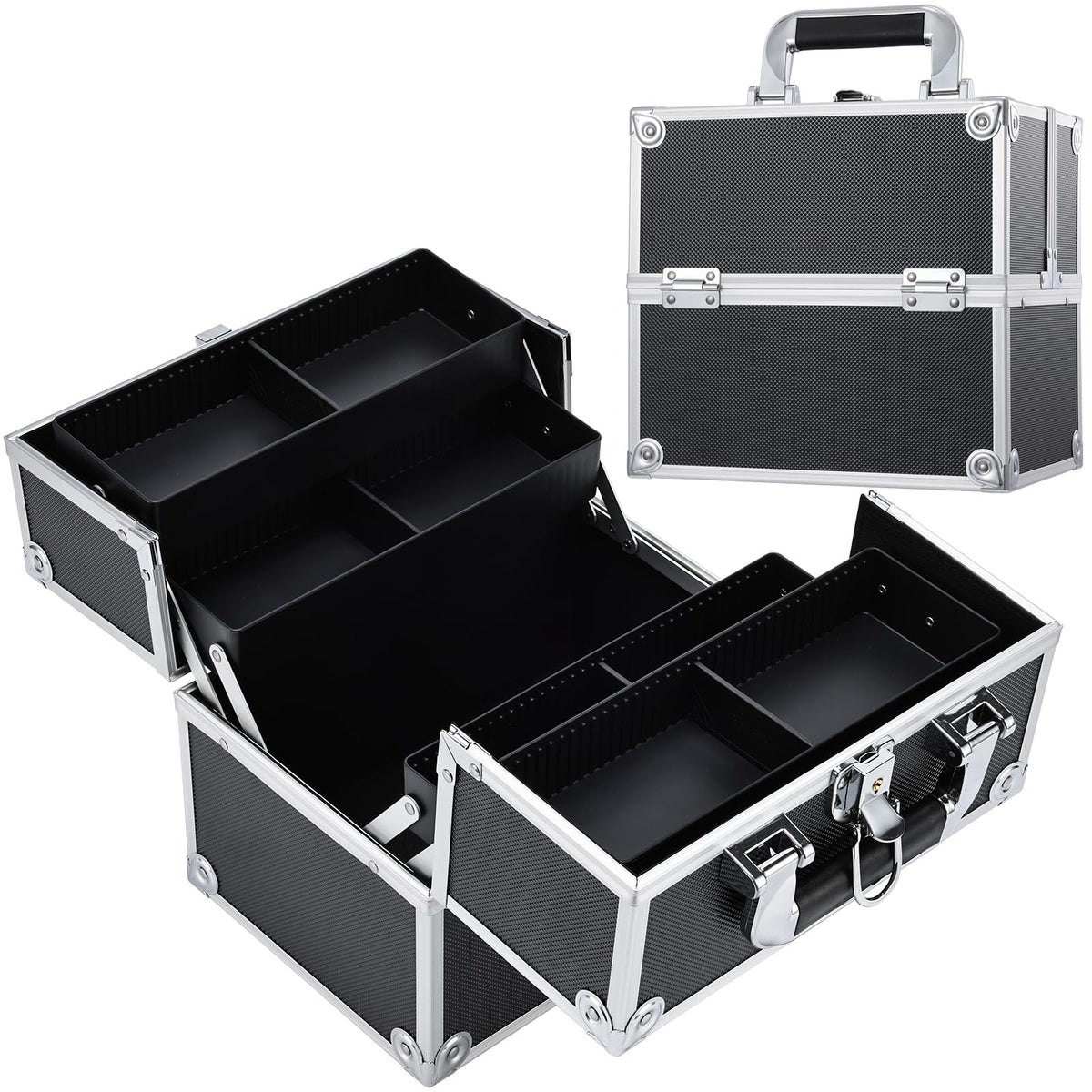 Frenessa makeup-train-case closed with secure latch for travel and privacy benefits.