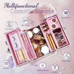 Frenessa Portable Train Case with four-tier tray for quick, tidy makeup organization.