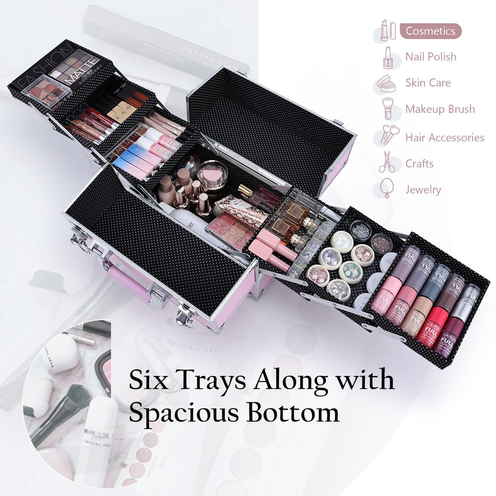 Frenessa makeup train case showing lockable keys for safe travel storage