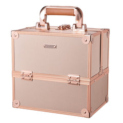 FRENESSA makeup train case in rose gold, closed lid for secure travel.